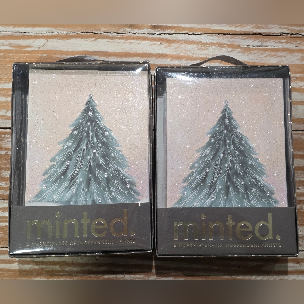 20 MINTED‎ Christmas Holiday Glitter Tree Cards NIB